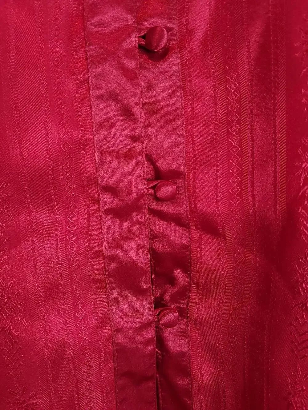 Vintage Victoria's Secret Gold Label Button Front Satin Red Brocade Sleep Shirt
